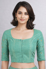 Green Aari Embroidered Chanderi Silk Cotton Blouse 10068925