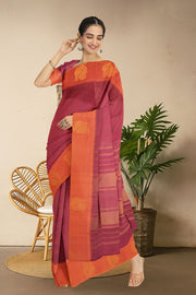 Burgundy Kanjivaram Silk Saree with Checks Design 10075638