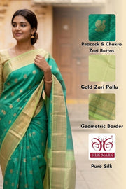 Blue Korvai Kanjivaram Pure Silk Saree with Contrast Border 10077904