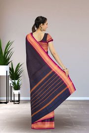 Blue Handloom Chettinad Cotton Saree Without Blouse 10075171