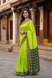 Parrot Green Semi Mysore Crepe Silk Saree 10077798