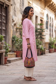 Pink Handcrafted Slub Cotton Kurta 10077426