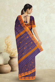 Blue Handloom Chettinad Cotton Saree Without Blouse 10075121