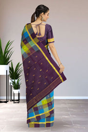 Multi Colour Kanjivaram Pure Silk Saree with Checks Design 10076068