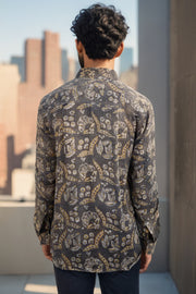 Brown Full Sleeve Vanaspathi Print Modal Silk Mens Shirt 10074062