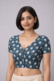 Green Hand Block Jahota Printed Cotton Blouse 10074487
