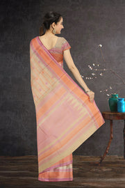 Cream Threadwork Handloom Kanjivaram Silk Saree 10067870