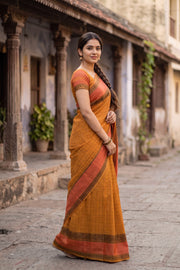 Mustard Yellow Handloom Kanchi Silk Cotton Saree 10078001