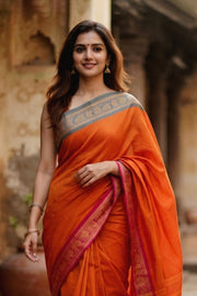 Orange Handloom Chettinad Cotton Saree 10077294