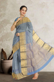 Greyish Blue Pure Zari Bridal Kanjivaram Silk Saree 10063062