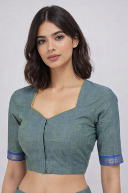 Green Aari Embroidered Mangalgiri Cotton Blouse 10073407