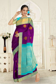 Pansy Purple Korvai Kanjivaram Silk Saree 10075660