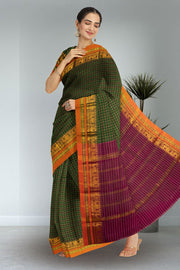 Green Thousand Buttas Chettinad Cotton Saree 10075970