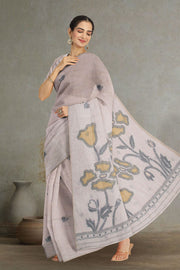 Beige Handloom Jamdani Linen Saree 10074666