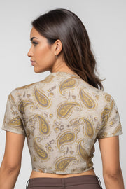 Beige Hand Block Vanaspathi Printed Cotton Blouse 10074479