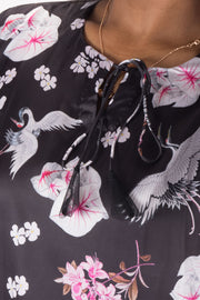 Black Printed Vegan Charmeuse Silk Dress 10074057