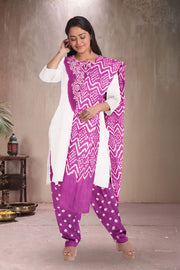 Violet Bandhani Mirror Work 3 Piece Salwar Suit Material  10075473