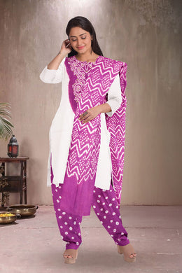 Violet Bandhani Mirror Work 3 Piece Salwar Suit Material  10075473