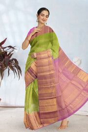 Green Pure Tissue Silk Bridal Korvai Kanjivaram Saree 10068037