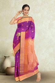 Dark Magenta Kanjivaram Silk Saree with Checks Design 10075633