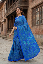 Royal Blue Kani Printed silk Saree 10077863
