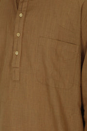 Brown Full Sleeve Slub Cotton Solid Style Men's Kurta 10074252