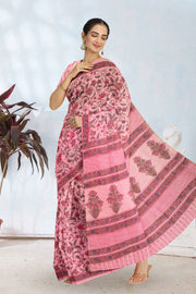 Pink Sanganeri Printed Silk Cotton Saree 10075714