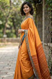 Yellow Kanjivaram Vegan Silk Saree With Stripes Design 10075609
