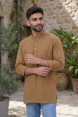 Brown Full Sleeve Slub Cotton Solid Style Men's Kurta 10074252