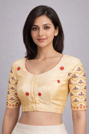 Beige Aari Embroidered Silk Blouse 10068940