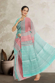 Pink and Blue Handloom Kanjivaram Soft Silk Saree 10066278