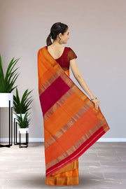Orange Maheshwari Silk Cotton Saree 10075241