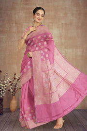 Tulip Pink Handloom Banarasi Kadhwa Katan Silk Saree 10063211