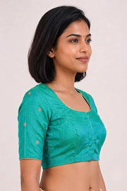 Ocean Blue Aari Embroidered Tussar Silk Blouse 10070391