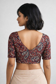 Brown Hand Block Jahota Printed Cotton Blouse 10074996