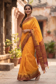 Mustard Yellow Handloom Kanchi Silk Cotton Saree 10077995