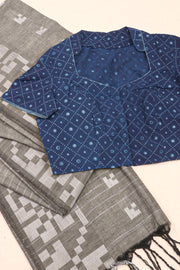 Indigo Hand Block Printed Cotton Blouse 10073290