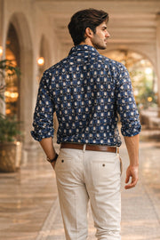 Blue Full Sleeve Jahota Printed Cotton Mens Shirt 10076876