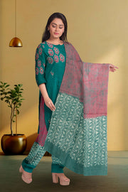 Green Batik Printed 3-Piece Salwar Suit Material 10076000