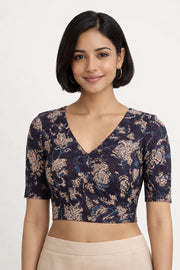 Black Hand Block Jahota Printed Cotton Blouse 10074998