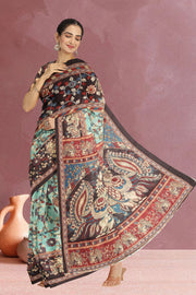 Blue Kalamkari Printed Malai Cotton Saree 10074676