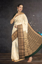 Cream Kanjivaram Vegan Silk Saree 10076035