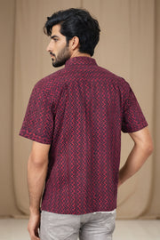 Indigo Handblock Print Pre-Washed Pure Cotton Crop Shirt 10074622