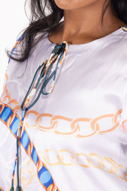 Cream  Printed Vegan Charmeuse Silk Dress  10073754