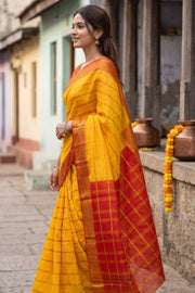 Yellow Mysore Semi Crepe Silk Saree 10077217