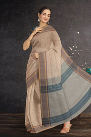Beige Art Silk Kanjivaram Saree With Checks Design 10076307