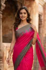 Pink Handloom Chettinad Cotton Saree 10077351