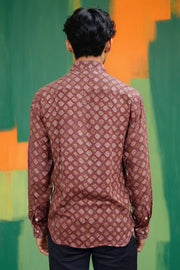 Brown Full Sleeve Vanaspathi Print Modal Silk Mens Shirt 10074066