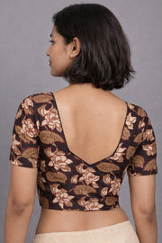 Brown Hand Block Jahota Printed Cotton Blouse 10074486
