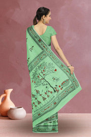 Green Warli Print Bengal Cotton Saree 10075307